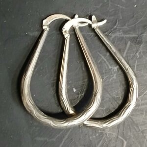 Silvertone teardrop hoop pierced earrings large